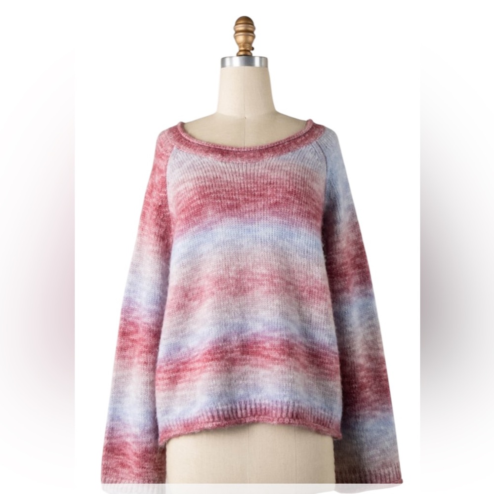 Miracle Scoop Neck Tie-Dye Stripe Pullover Pink & Blue Size Small/Medium Nwt New